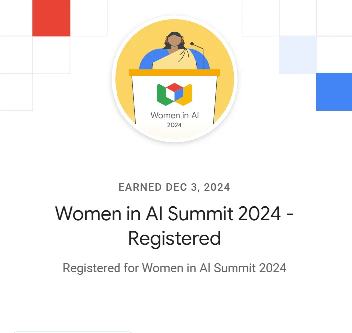 Women in AI Summit Registration Badge from Google
